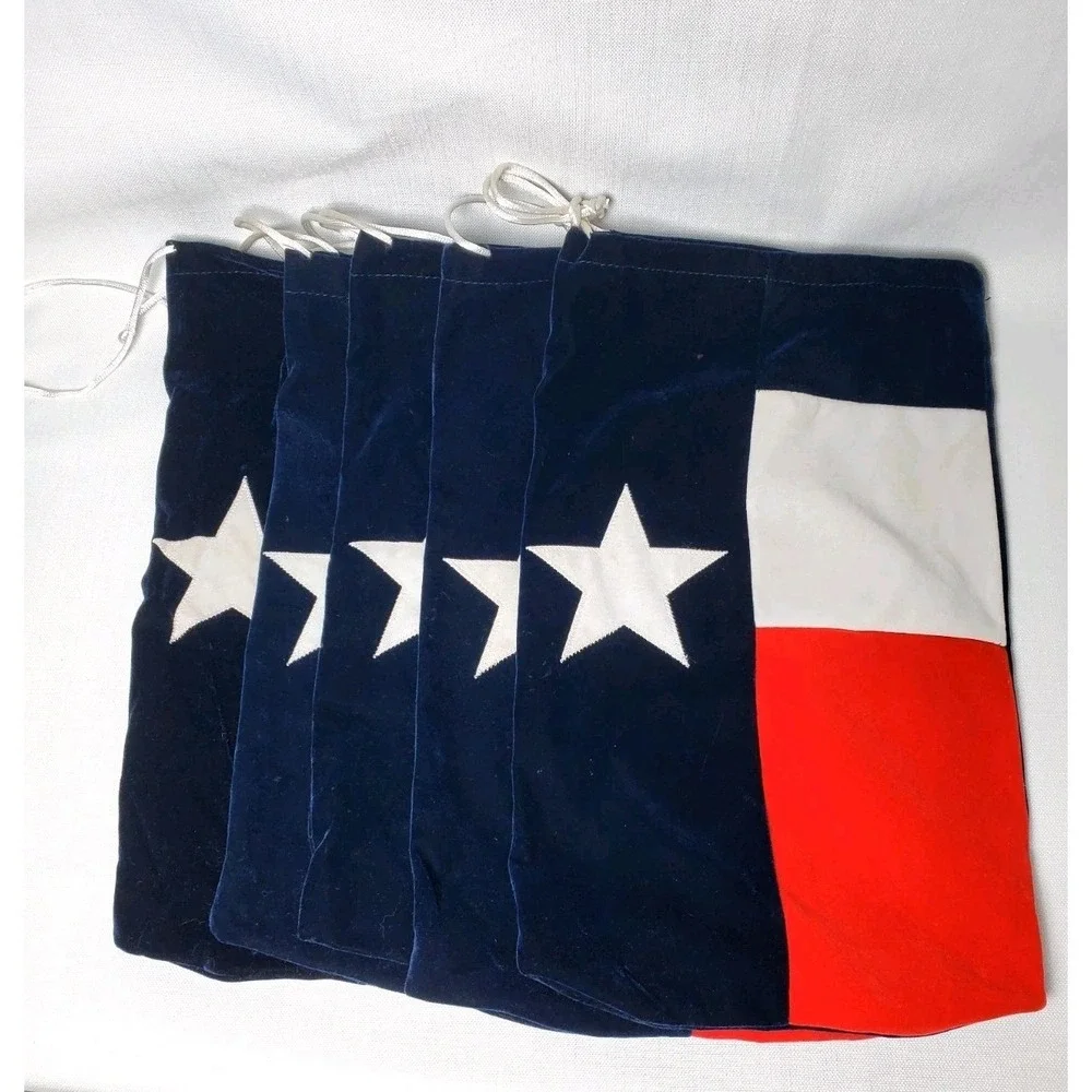 Texas Flag Velvet Drawstring Gift Bags Lone Star State Red‎ White Blue Lot Of 5